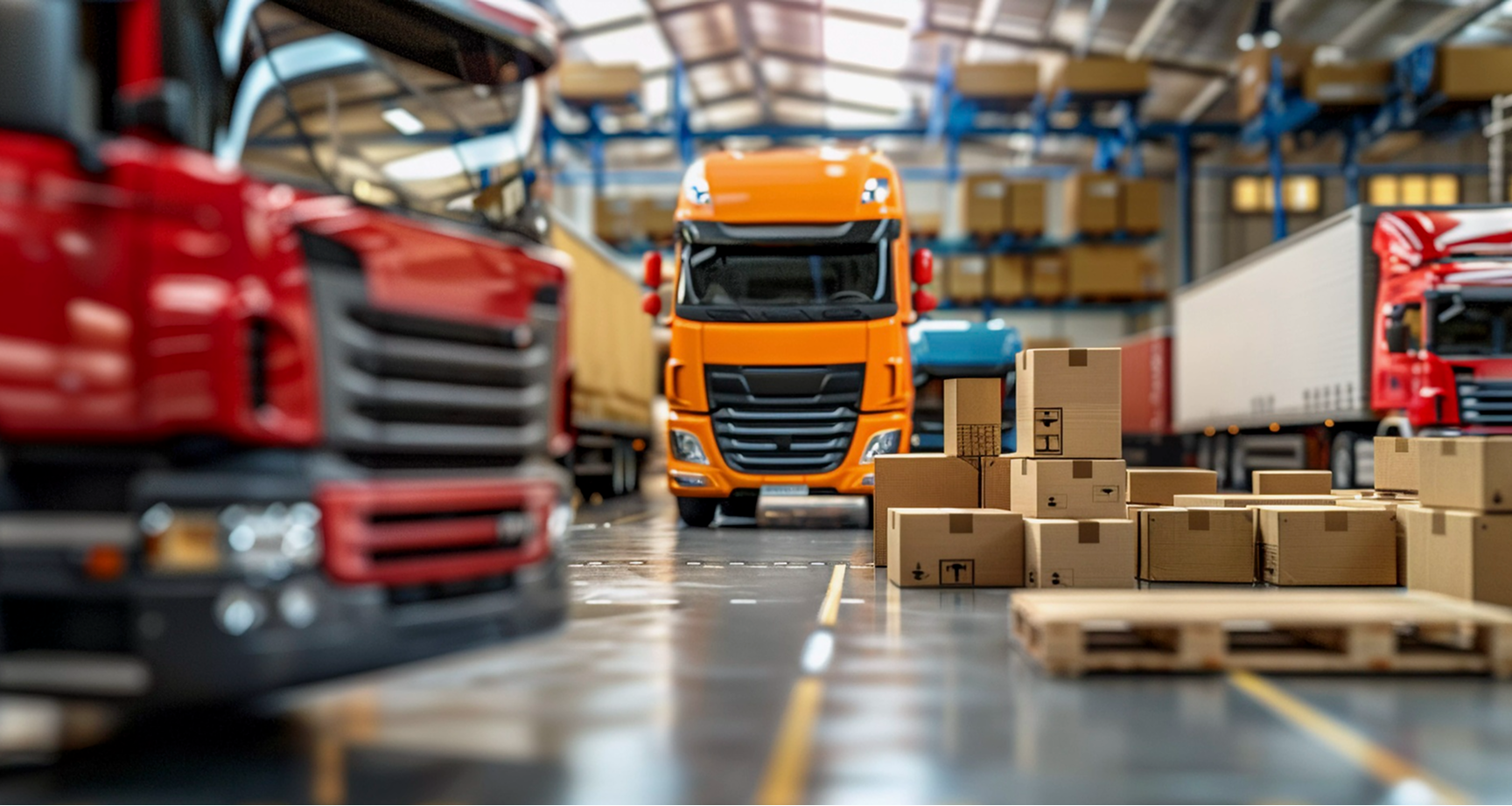 TruKKer Partner app features background showing logistics operations